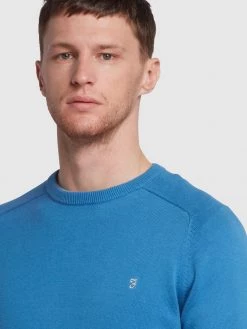 Farah Stern Cotton Crew Jumper In Washed Blue Farah Mainline
