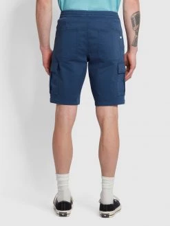 Farah Crane Twill Cargo Drawstring Shorts In Night Sky