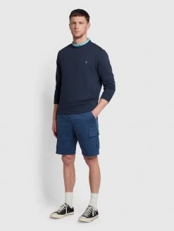 Farah Crane Twill Cargo Drawstring Shorts In Night Sky