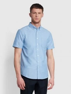 Farah Drayton Short Sleeve Oxford Shirt In Regatta Blue Plus Size