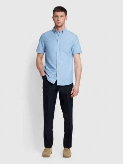Farah Drayton Short Sleeve Oxford Shirt In Regatta Blue Plus Size