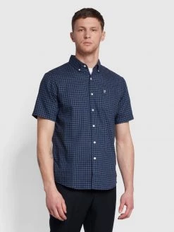 Farah Evans Check Shirt In Regatta Blue Farah Mainline