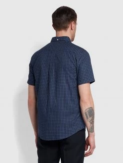 Farah Evans Check Shirt In Regatta Blue Farah Mainline