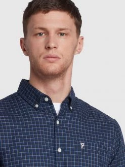Farah Evans Check Shirt In Regatta Blue Farah Mainline