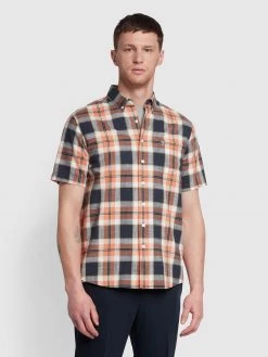 Farah Farah Mainline Stewart Short Sleeve Check Shirt In True Navy