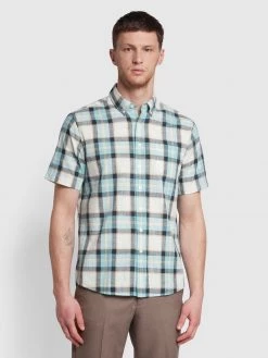 Farah Stewart Short Sleeve Check Shirt In Quarry Blue Farah Mainline
