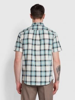 Farah Stewart Short Sleeve Check Shirt In Quarry Blue Farah Mainline