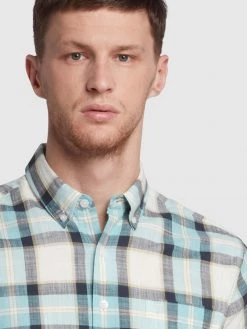 Farah Stewart Short Sleeve Check Shirt In Quarry Blue Farah Mainline