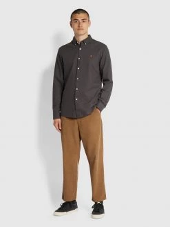 Brewer Slim Fit Organic Cotton Oxford Shirt In Farah Grey