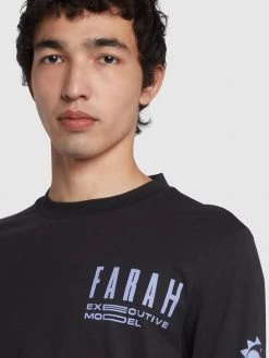 Farah O'Donnell Regular Fit Long Sleeve Organic Cotton T-Shirt In Black NEW IN