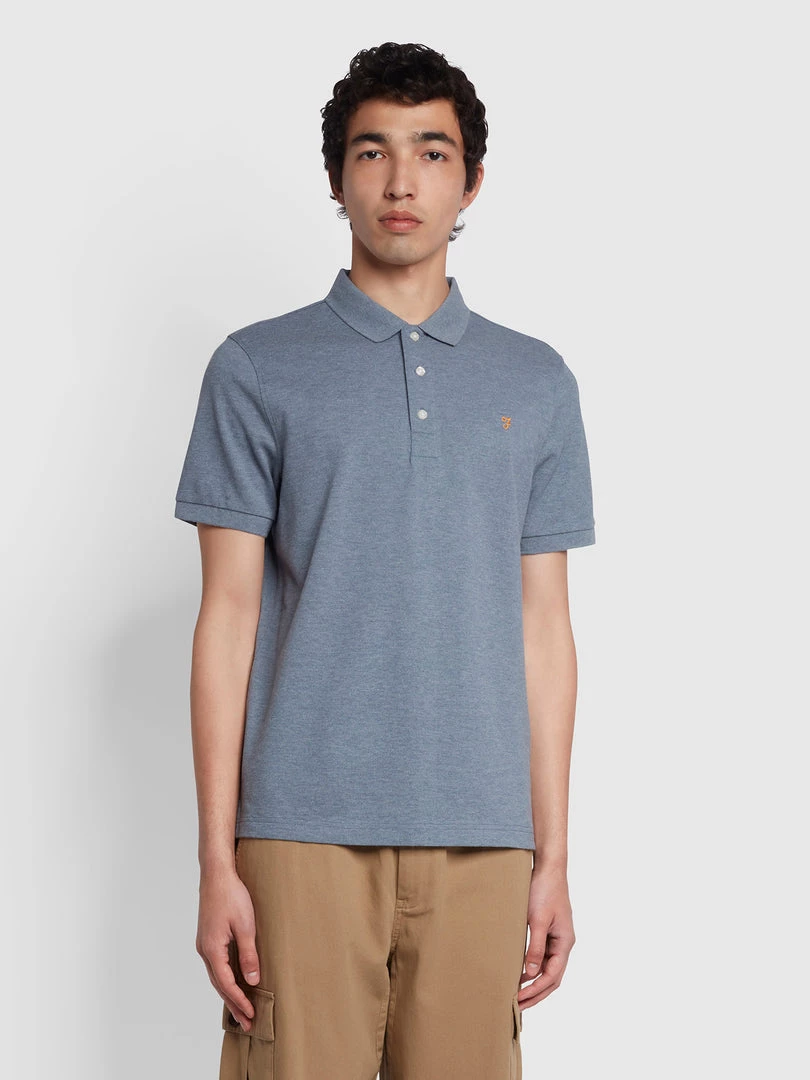Farah NEW IN Blanes Slim Fit Organic Cotton Polo Shirt In Battleship Blue Marl 3 Farah NEW IN Blanes Slim Fit Organic Cotton Polo Shirt In Battleship Blue Marl