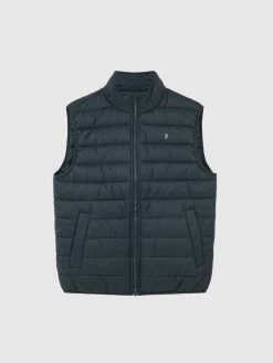 Farah Keller Wadded Gilet In Archive Green Hopsack Farah Mainline