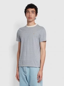 Farah Daytona Regular Fit Striped Organic Cotton T-Shirt In Battleship Blue