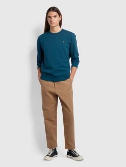 Farah Tim Organic Cotton Crew Neck Sweatshirt In Atlantic