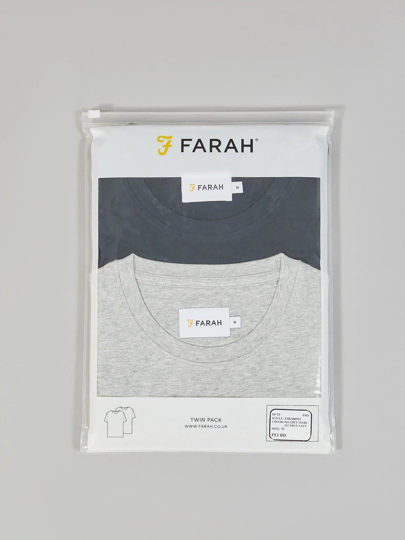 Farah CLOTHING Farris Slim Fit Twin Pack Organic Cotton T-Shirt In Grey Marl / True Navy 4 Farah CLOTHING Farris Slim Fit Twin Pack Organic Cotton T-Shirt In Grey Marl / True Navy