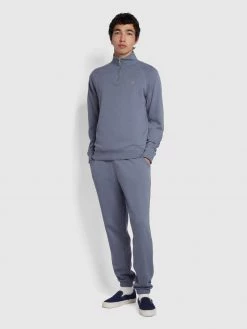 Farah CLOTHING Jim Organic Cotton Quarter Zip Sweatshirt In Battleship Blue 8 Farah CLOTHING Jim Organic Cotton Quarter Zip Sweatshirt In Battleship Blue