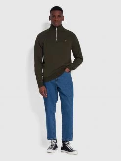 Farah Jim Organic Cotton Quarter Zip Sweatshirt In Evergreen CLOTHING