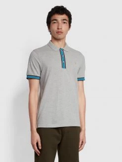 Farah NEW IN Avalon Slim Fit Organic Cotton Polo Shirt In Grey Marl