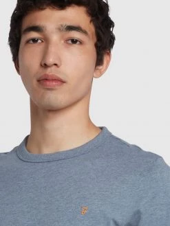 Farah Danny Slim Fit Organic Cotton T-Shirt In Battleship Blue Marl