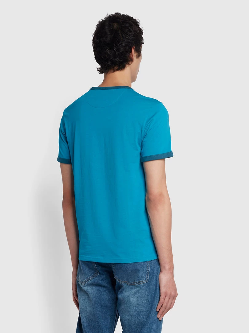 Farah NEW IN Groves Regular Fit Organic Cotton Ringer T-Shirt In Blue Opal 6 Farah NEW IN Groves Regular Fit Organic Cotton Ringer T-Shirt In Blue Opal