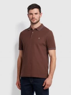 Farah Farah Mainline Honeycomb Polo Shirt In Archive Burgundy