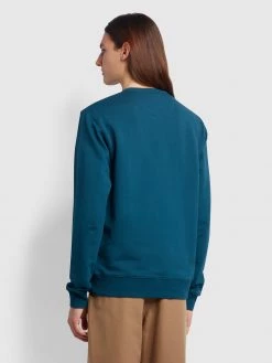 Farah Tim Organic Cotton Crew Neck Sweatshirt In Atlantic