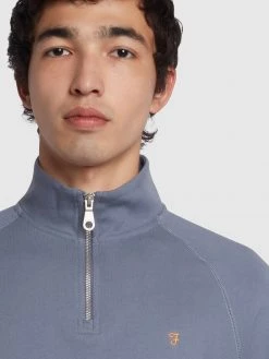 Farah CLOTHING Jim Organic Cotton Quarter Zip Sweatshirt In Battleship Blue 9 Farah CLOTHING Jim Organic Cotton Quarter Zip Sweatshirt In Battleship Blue