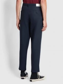 Farah Hawtin Relaxed Fit Hopsack Cropped Trousers In True Navy 9 Farah Hawtin Relaxed Fit Hopsack Cropped Trousers In True Navy