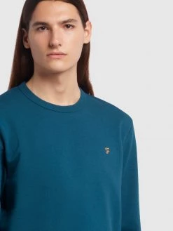 Farah Tim Organic Cotton Crew Neck Sweatshirt In Atlantic