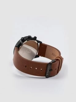 Jeans Farah Chrono Watch With Leather Strap In Chestnut