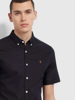 Farah Brewer Slim Fit Short Sleeve Organic Cotton Oxford Shirt In Navy CLOTHING 8 Farah Brewer Slim Fit Short Sleeve Organic Cotton Oxford Shirt In Navy CLOTHING