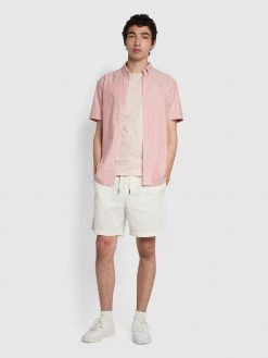 Farah Brewer Slim Fit Short Sleeve Organic Cotton Oxford Shirt In Torch Orange NEW IN