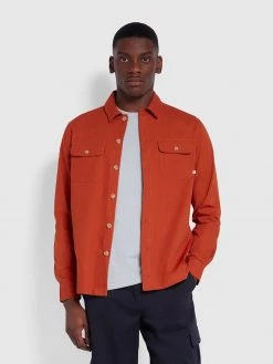 Farah CLOTHING Rockfield Relaxed Fit Organic Cotton Shacket In Raw Umber