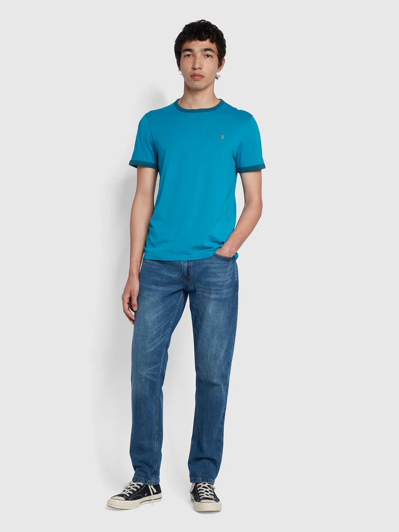 Farah NEW IN Groves Regular Fit Organic Cotton Ringer T-Shirt In Blue Opal 4 Farah NEW IN Groves Regular Fit Organic Cotton Ringer T-Shirt In Blue Opal