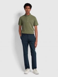 Farah Elm Regular Fit Cotton Hopsack Trousers In True Navy