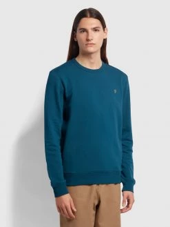 Farah Tim Organic Cotton Crew Neck Sweatshirt In Atlantic