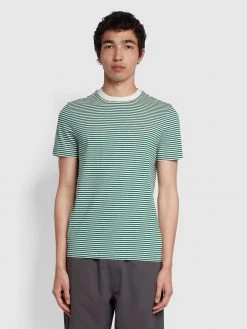 Farah Daytona Regular Fit Striped Organic Cotton T-Shirt In Green Haze NEW IN
