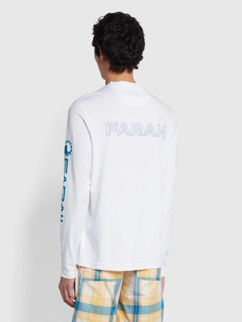 Farah O'Donnell Regular Fit Long Sleeve Organic Cotton T-Shirt In White 4 Farah O'Donnell Regular Fit Long Sleeve Organic Cotton T-Shirt In White
