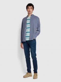 Farah Brewer Slim Fit Organic Cotton Oxford Shirt In Battleship Blue NEW IN