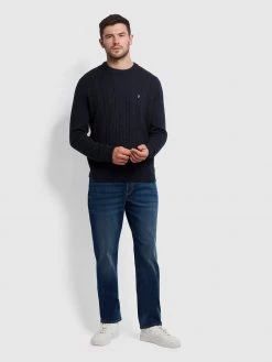 Farah Winston Crew Neck Jumper In True Navy Farah Mainline