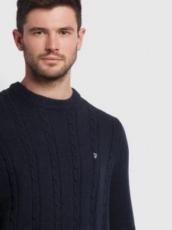 Farah Winston Crew Neck Jumper In True Navy Farah Mainline