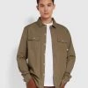 Farah CLOTHING Rockfield Relaxed Fit Organic Cotton Shacket In Vintage Green
