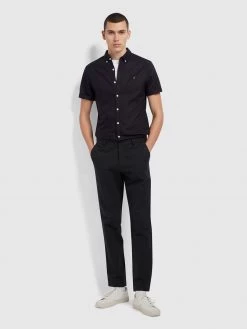 Farah Brewer Slim Fit Short Sleeve Organic Cotton Oxford Shirt In Navy CLOTHING