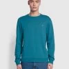 Farah NEW IN Tim Organic Cotton Crew Neck Sweatshirt In Oil Blue 1 Farah NEW IN Tim Organic Cotton Crew Neck Sweatshirt In Oil Blue