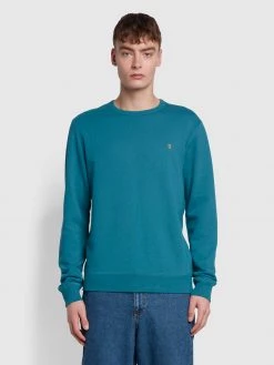 Cheap Farah Store 14 Farah NEW IN Tim Organic Cotton Crew Neck Sweatshirt In Oil Blue