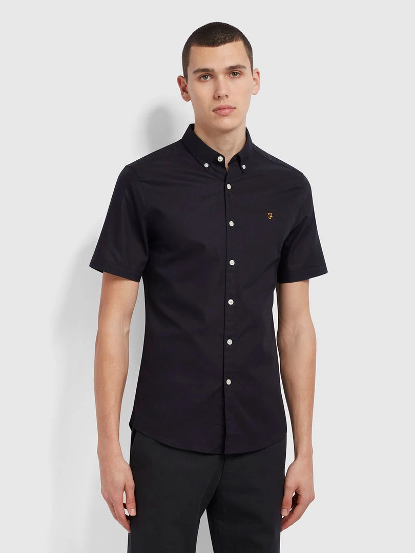 Farah Brewer Slim Fit Short Sleeve Organic Cotton Oxford Shirt In Navy CLOTHING 3 Farah Brewer Slim Fit Short Sleeve Organic Cotton Oxford Shirt In Navy CLOTHING