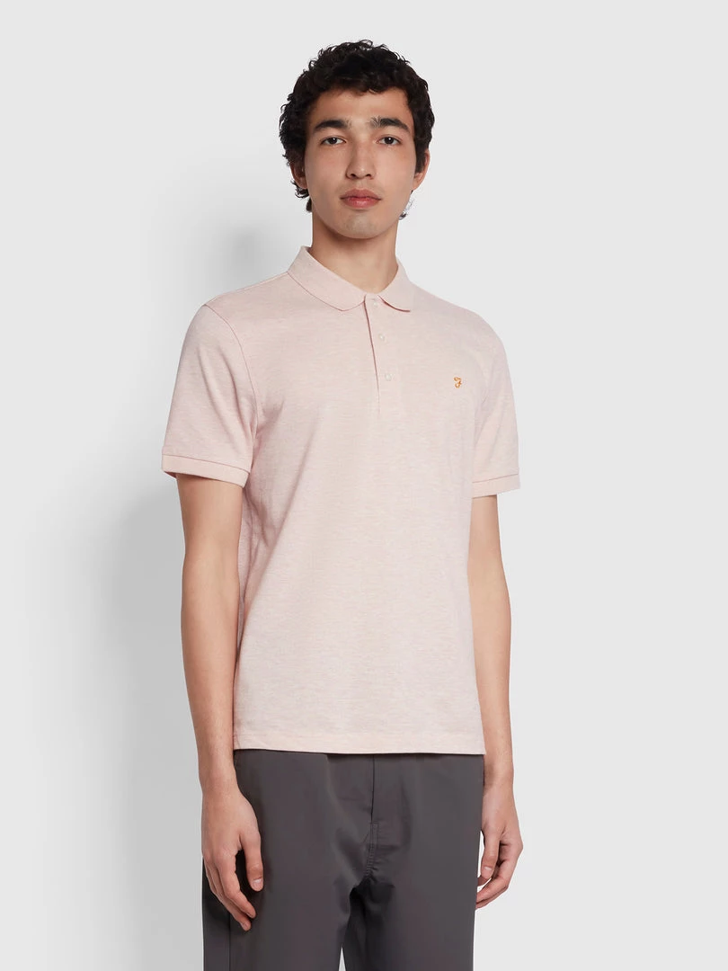 Farah NEW IN Blanes Slim Fit Organic Cotton Polo Shirt In Corinthian Pink Marl 3 Farah NEW IN Blanes Slim Fit Organic Cotton Polo Shirt In Corinthian Pink Marl