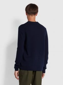 Farah Birchall Crew Neck Lambswool Jumper In True Navy Jeans