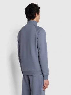 Farah CLOTHING Jim Organic Cotton Quarter Zip Sweatshirt In Battleship Blue