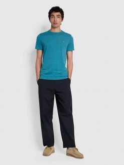 Farah NEW IN Danny Slim Fit Organic Cotton T-Shirt In Marina Blue Marl